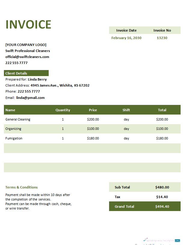 Download Free Invoice Template for Cleaning Service Photoshop template